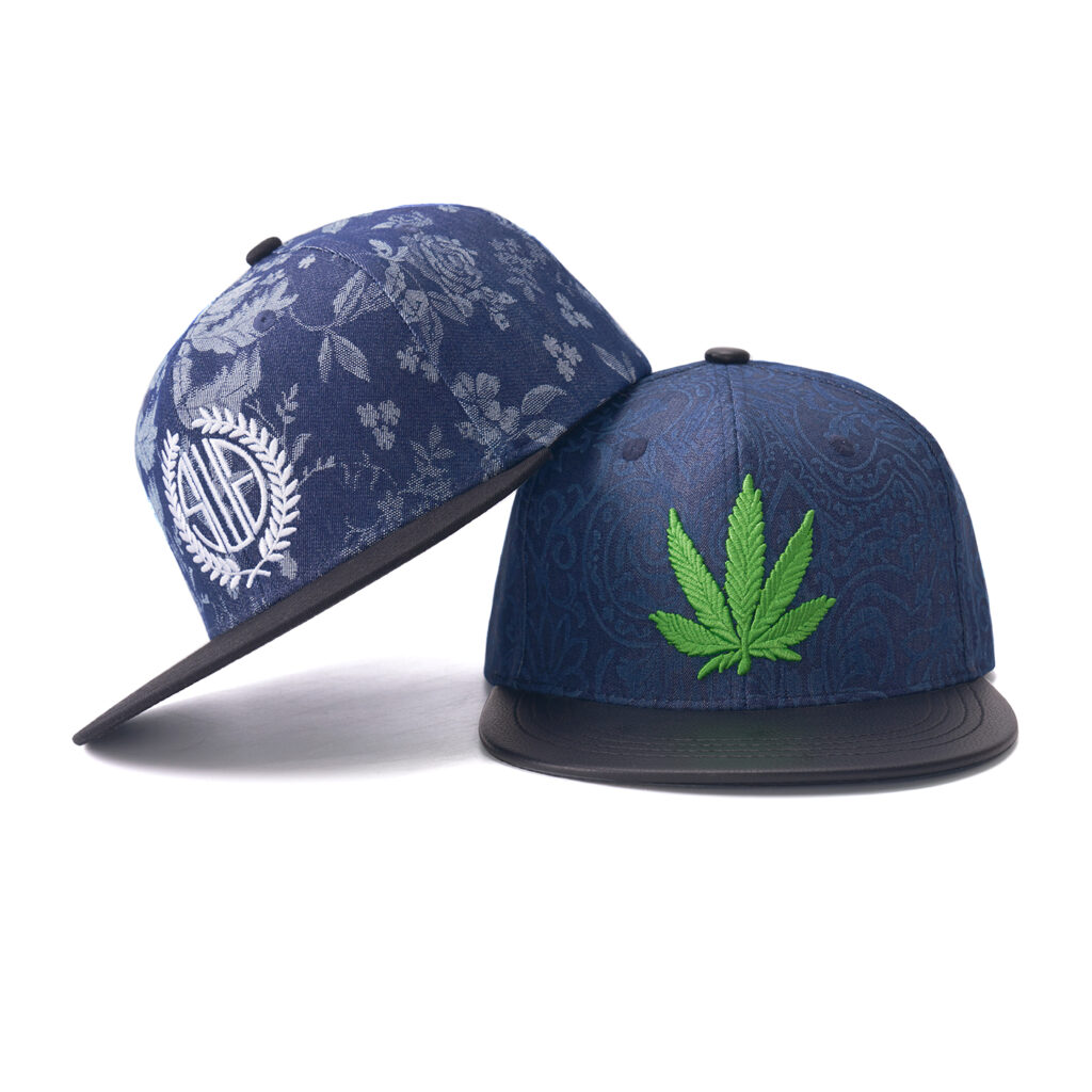 custom flat brim cap with flat embroidery & print