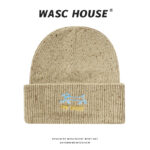 custom fleck speckled knit cuffed beanie with dachshund line embroidery & letter print