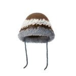 custom hand crochet bucket hat multi layer faux fur brim with braided drawstring tassels