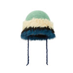 custom hand crochet bucket hat multi layer faux fur brim with braided drawstring tassels