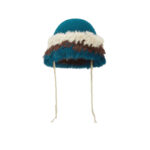 custom hand crochet bucket hat multi layer faux fur brim with braided drawstring tassels