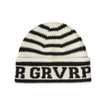 custom horizontal striped jacquard cuffed beanie repeating letter knit hat