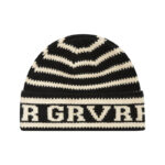 custom horizontal striped jacquard cuffed beanie repeating letter knit hat