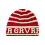 custom horizontal striped jacquard cuffed beanie repeating letter knit hat