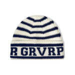 custom horizontal striped jacquard cuffed beanie repeating letter knit hat
