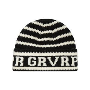 custom horizontal striped jacquard cuffed beanie repeating letter knit hat