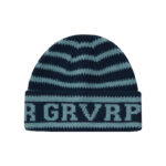 custom horizontal striped jacquard cuffed beanie repeating letter knit hat