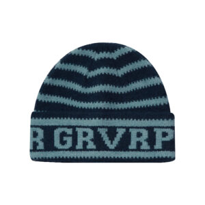 custom horizontal striped jacquard cuffed beanie repeating letter knit hat