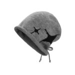 Custom Irregular Star Jacquard Drawstring Roll Cuff Knit Bucket Hat
