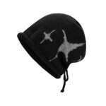 Custom Irregular Star Jacquard Drawstring Roll Cuff Knit Bucket Hat