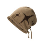 Custom Irregular Star Jacquard Drawstring Roll Cuff Knit Bucket Hat