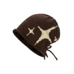 Custom Irregular Star Jacquard Drawstring Roll Cuff Knit Bucket Hat