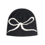 custom large bow outline jacquard knit skull cap