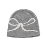 custom large bow outline jacquard knit skull cap