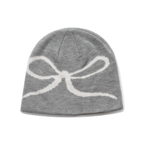 custom large bow outline jacquard knit skull cap