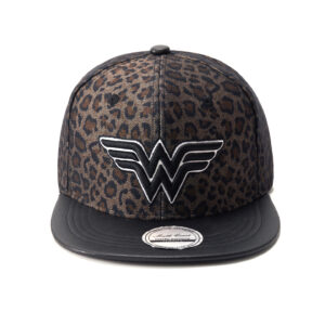 custom leopard print flat brim cap with flat embroidery