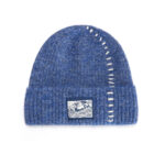 custom marled rib cuffed beanie decorative contrast stitch seam & square printed patch