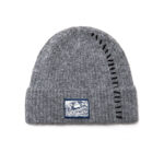 custom marled rib cuffed beanie decorative contrast stitch seam & square printed patch