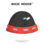 custom multi fleck short fuzzy hand knit bucket beanie hat