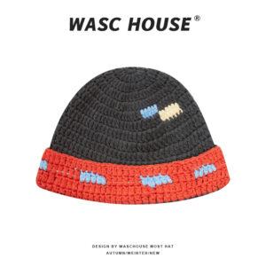 custom multi fleck short fuzzy hand knit bucket beanie hat