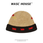 custom multi fleck short fuzzy hand knit bucket beanie hat
