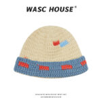 custom multi fleck short fuzzy hand knit bucket beanie hat