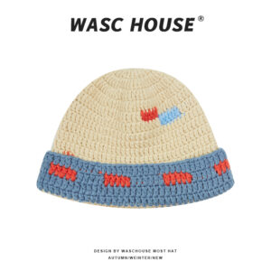 custom multi fleck short fuzzy hand knit bucket beanie hat