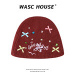custom ribbed knit beanie with mini bow rhinestone pearl & letter embroidery