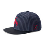 custom striped flat brim cap with flame embroidery
