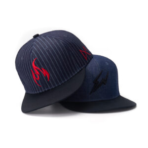 custom striped flat brim cap with flame embroidery
