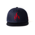 custom striped flat brim cap with flame embroidery