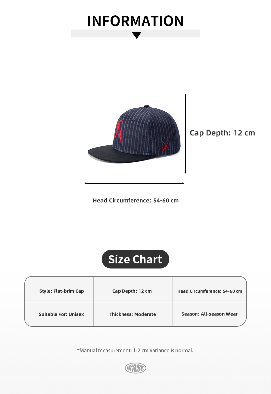 custom striped flat brim cap with flame embroidery