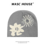 custom sun & abstract floral fuzzy knit beanie