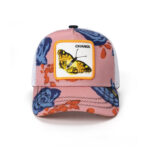 custom trucker cap with butterfly embroidery & edge trim