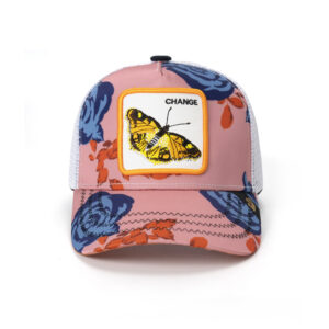 custom trucker cap with butterfly embroidery & edge trim