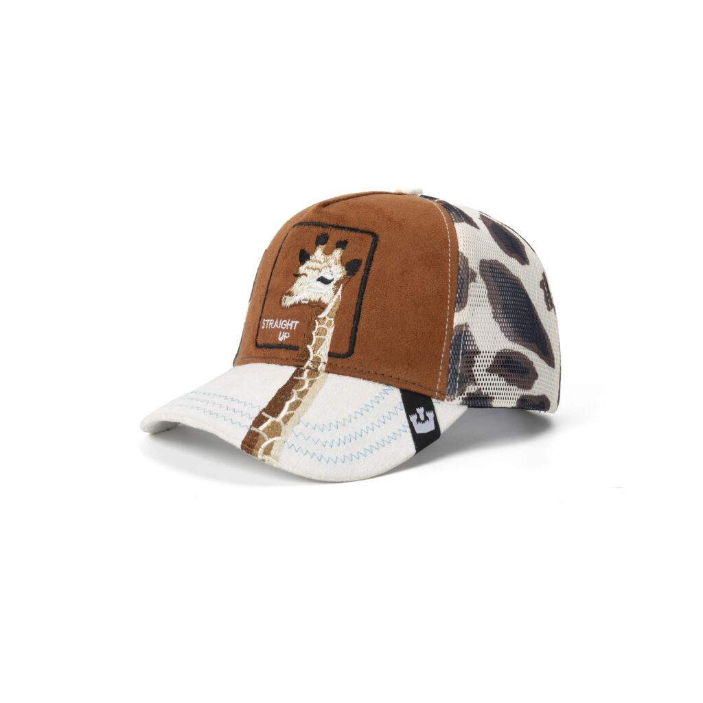 custom trucker cap with giraffe embroidery
