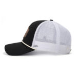 custom trucker cap with leather patch and decorative cord
