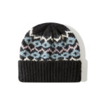 custom vintage wool blend fair isle pattern knitted skull cap, thick rib fold cuff winter beanie