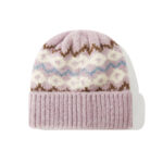 custom vintage wool blend fair isle pattern knitted skull cap, thick rib fold cuff winter beanie
