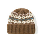 custom vintage wool blend fair isle pattern knitted skull cap, thick rib fold cuff winter beanie