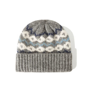 custom vintage wool blend fair isle pattern knitted skull cap, thick rib fold cuff winter beanie