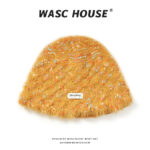 custom yellow multi fleck short fuzzy knit hat