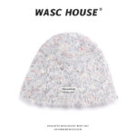 custom yellow multi fleck short fuzzy knit hat