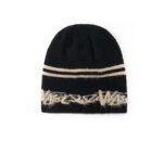 custom frayed brim knitted skull cap with feather yarn jacquard