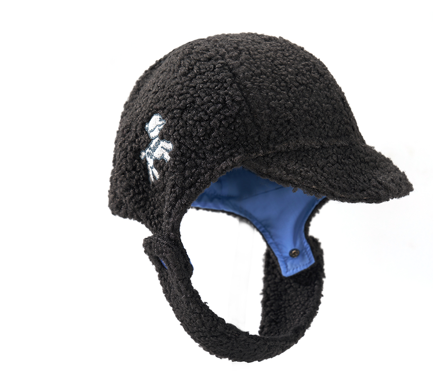 custom embroidered fleece knit beanie with windproof strap