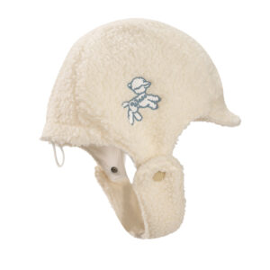 custom embroidered fleece knit beanie with windproof strap