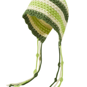 custom 3 tone coffee beige hand crochet knitted ear protection bonnet, hollow mesh stitch, multi bead knit string ties vintage outdoor hat