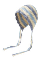 custom 3 tone coffee beige hand crochet knitted ear protection bonnet, hollow mesh stitch, multi bead knit string ties vintage outdoor hat