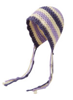 custom 3 tone coffee beige hand crochet knitted ear protection bonnet, hollow mesh stitch, multi bead knit string ties vintage outdoor hat