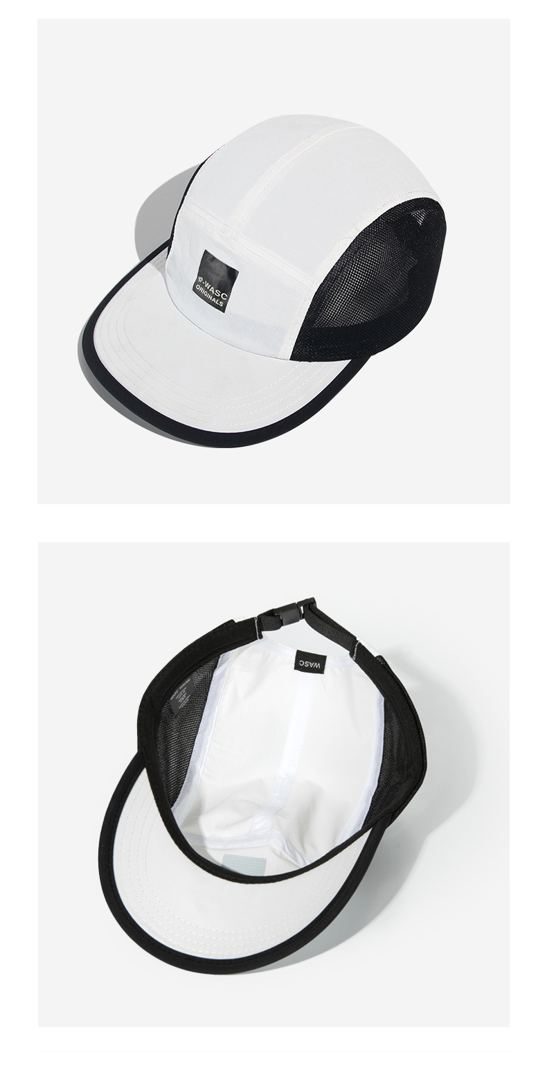 custom black and white color block breathable mesh 5 panel cap